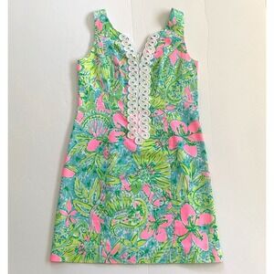 Lilly Pulitzer Cathy Shift Dress Coconut Jungle sz 0 Lace Pink Green